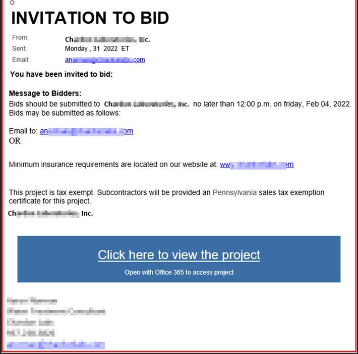 Invitation to Bid Phishing Alert Cincinnati Email Example